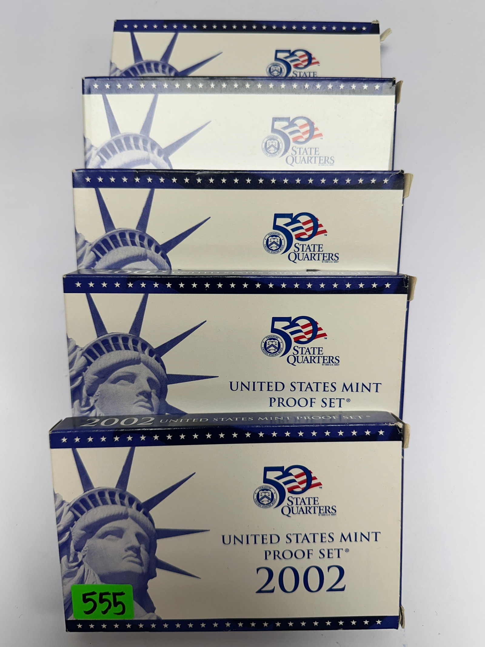 2002 U.S. PROOF COIN SETS: LOT OF 6, OGP