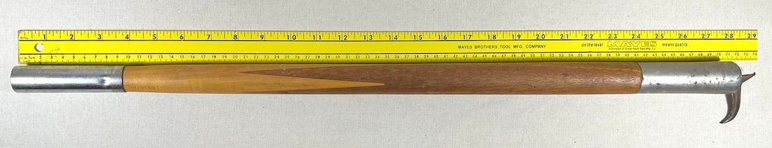 MANUEL JUNIOR RUFFIN ELEPHANT BULLHOOK: Mounted on a pool cue shaft, as many animal trainers used in performance, this particular hook was crafted by Ollie Miller for Manuel Junior Ruffin, aka ?Prince Bogino? on the Hoxie Bros. Circus, in t