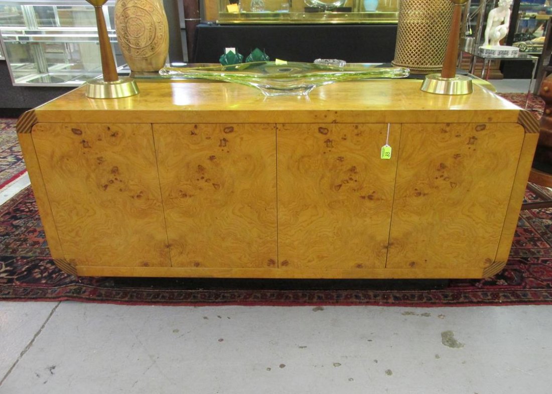 Burled-wood Henredon credenza: small cut-out on back panel for wires