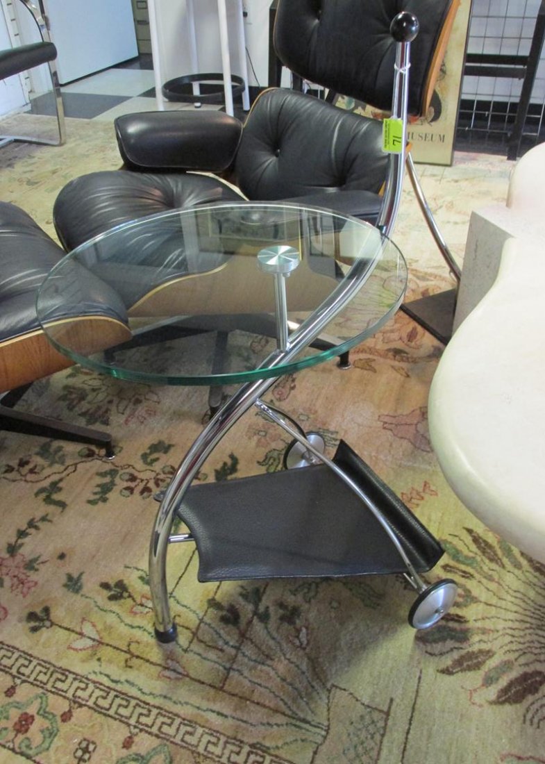 Scandinavian glass top chrome cart/table: SEE TITLE