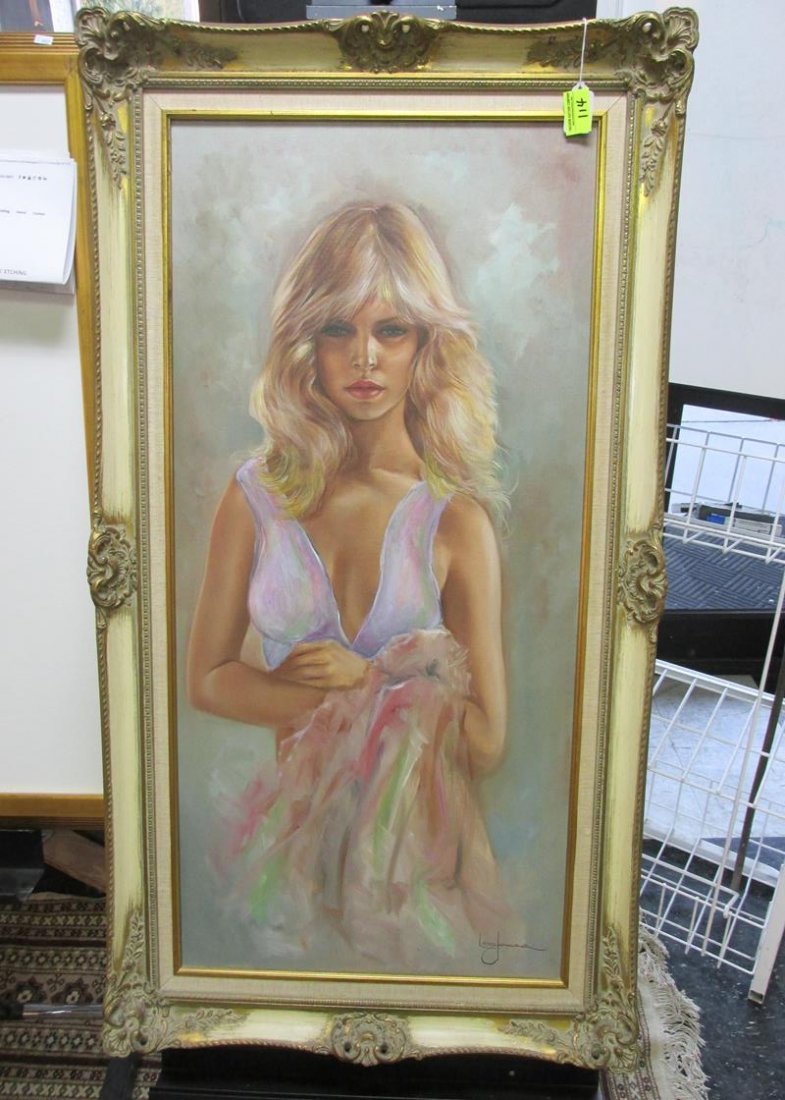 Leo Jansen (1930-1980) original portrait of woman: 24"x42", famed commission artist, Playboy, Beatles