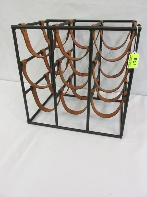ARTHUR UMANOFF 9 BOTTLE WINE RACK, IRON & LEATHER: SEE TITLE