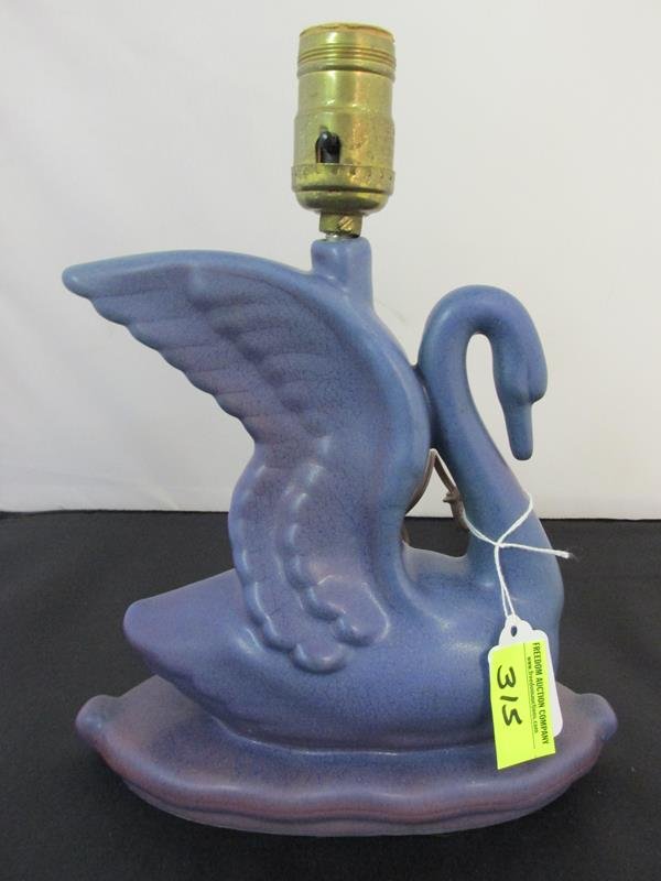 VAN BRIGGLE SWAN LAMP, SIGNED: SEE TITLE