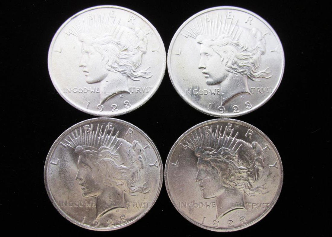 1922 PEACE SILVER DOLLARS, LOT OF 4 SUPER SLIDERS (1 of 4)