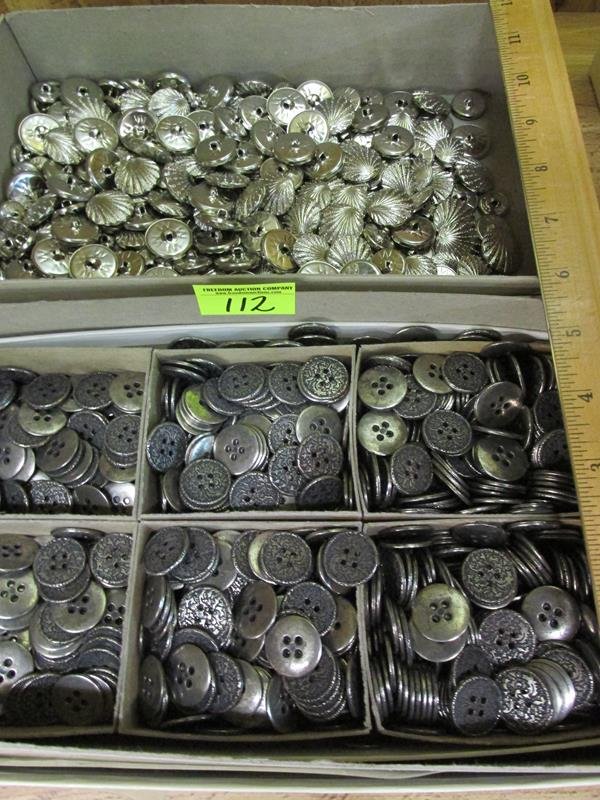 LOT OF SILVER METAL FILIGREE AND SHELL DESIGN BUTTONS: ASST. SIZES