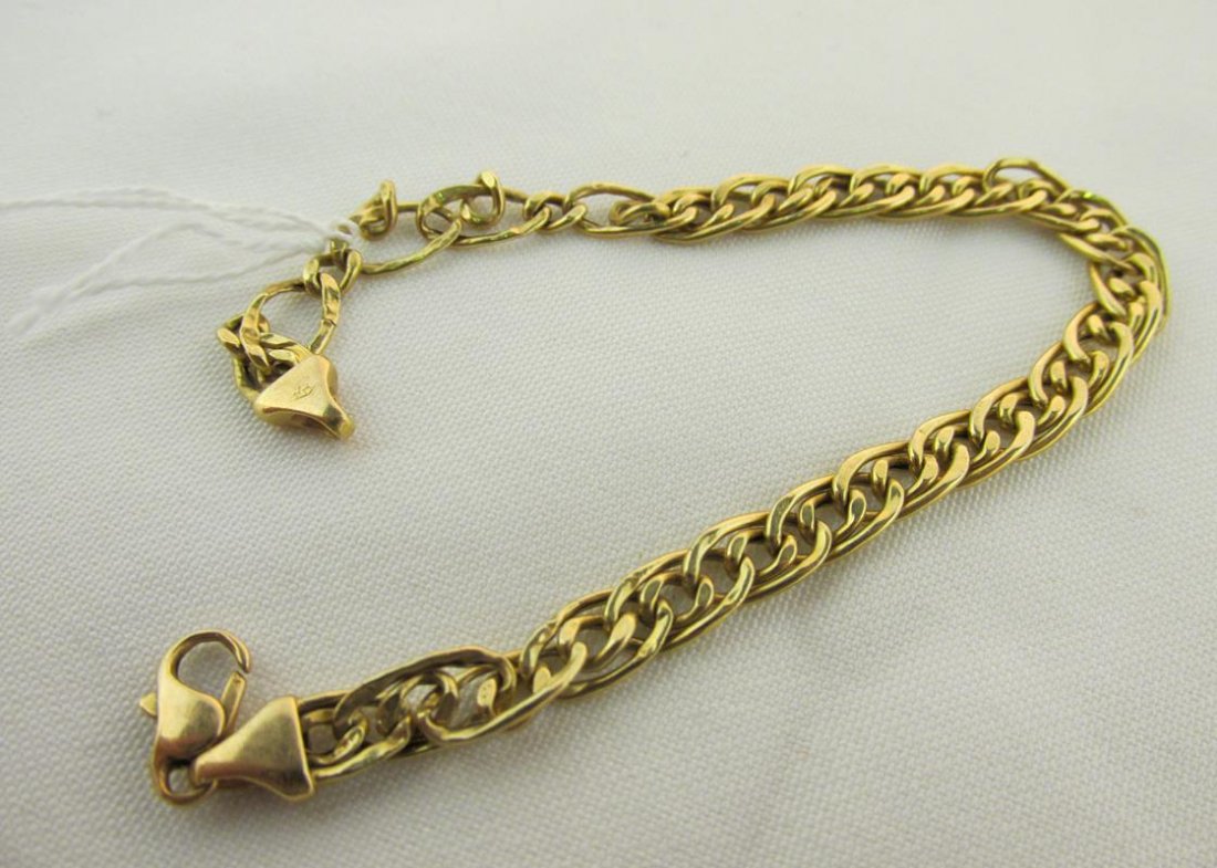 14K GOLD LINK CHAIN BRACELET: 6.3 GRAMS, 7.5 INCH, LOOPS FOR CHARMS