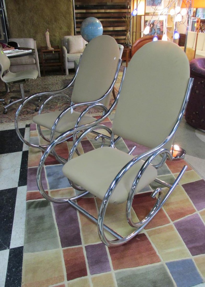PAIR THONET-STYLE CHROME ROCKING CHAIRS: SEE TITLE