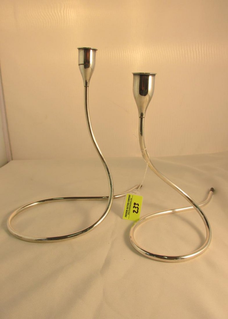MARION ANDERSON NOYES FOR TOWLE SERPENTINE CANDLESTICKS: STERLING SILVER, ONE BLACK PLASTIC TIP IS MISSING