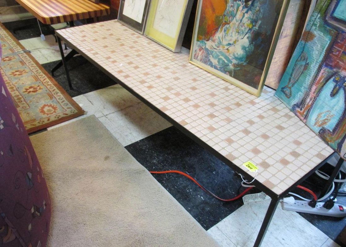 MOSAIC TILE TOP WITH IRON BASE TABLE: 18"X60"