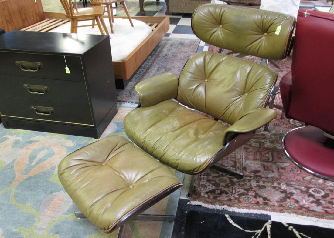 PLYCRAFT RECLINER & OTTOMAN: SOLD AS IS, WITH WEAR TO TO LEATHER
