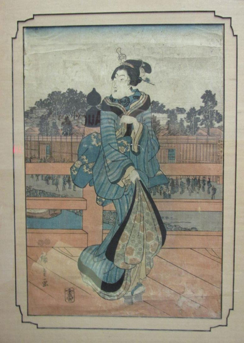 UKIYO-E STYLE BLOCK PRINT, LADY IN BLUE (1 of 1)