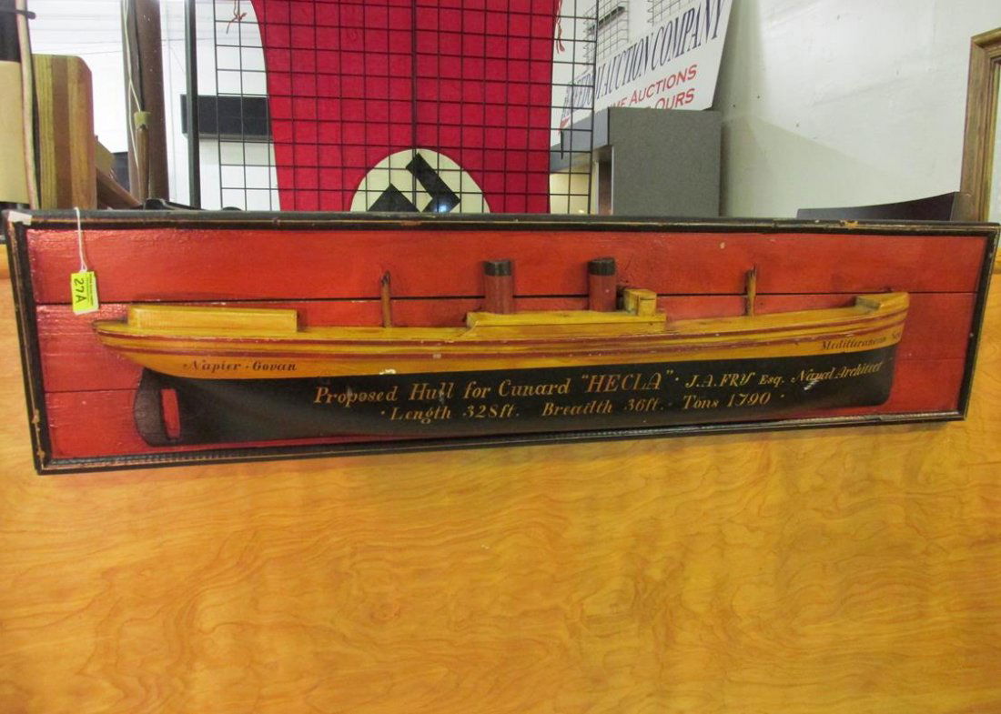 "HECLA" NAVAL ARCHITECT DEPICTION, WOOD: 11"X45"
