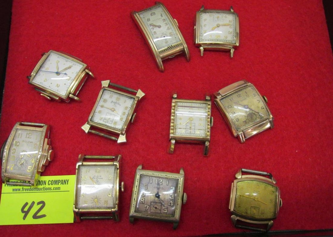COLLECTION OF VINTAGE CURVEX WATCHES: ELGIN, GRUEN, BULOVA, LOUIS, LUXE, LONVILLE, RIBAUX, CENTURY
