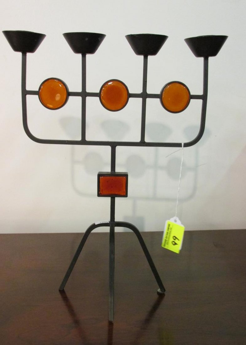 YSTAD METAL CANDLE HOLDER, SWEDEN, GUNNAR ANDER: AMBER GLASS