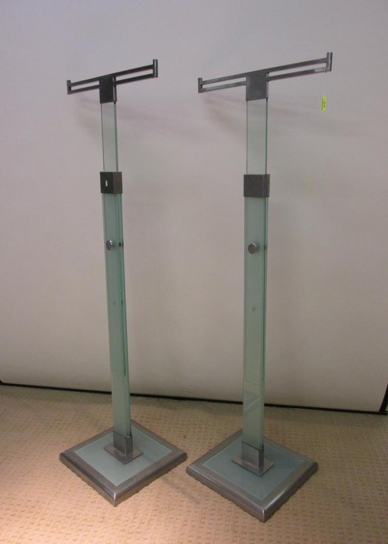 PAIR OF CHROME, GLASS, LUCITE VALET STANDS: 59" HEIGHT