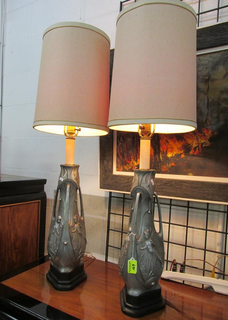 LAMP PAIR, SIGNED J. GARNIER, ART NOUVEAU FAIRY FIGURES: IN PETWER