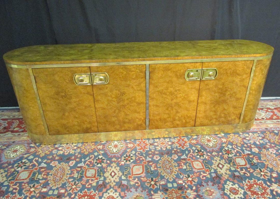 MASTERCRAFT BURL AND BRONZE CREDENZA: 80"W, 18"D, 29"H