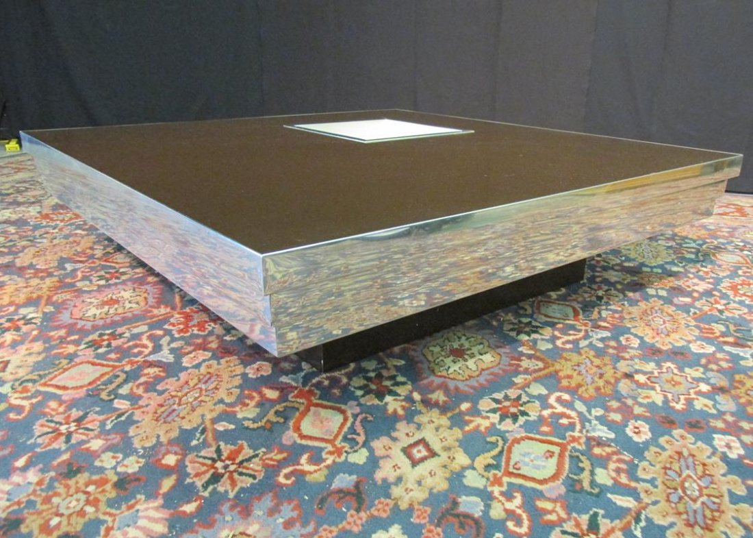 RARE - PIERRE CARDIN PLANTER COFFEE TABLE: ALL METAL IN GOOD CONDITION, TOP WEAR CONSISTENT WITH USE, 47" TOP, 13"H