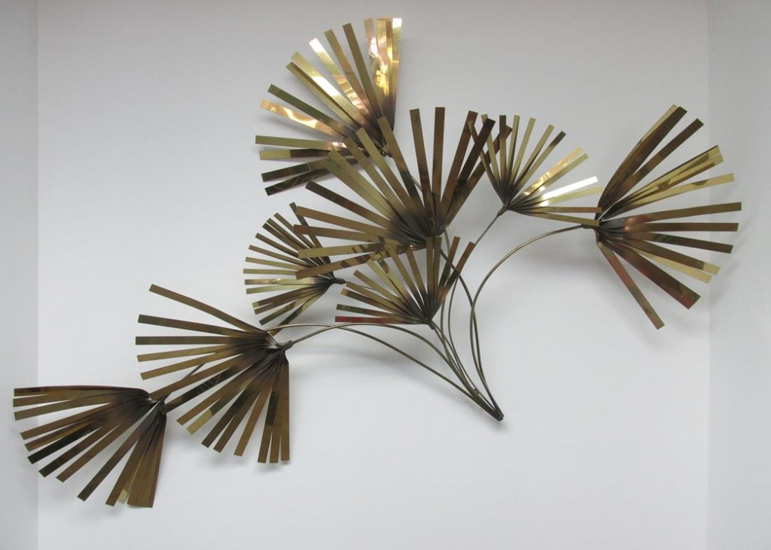 HUGE CURTIS JERE PALM WALL SCULPTURE: 60" WIDE, SIGNED AND DATED, 1979