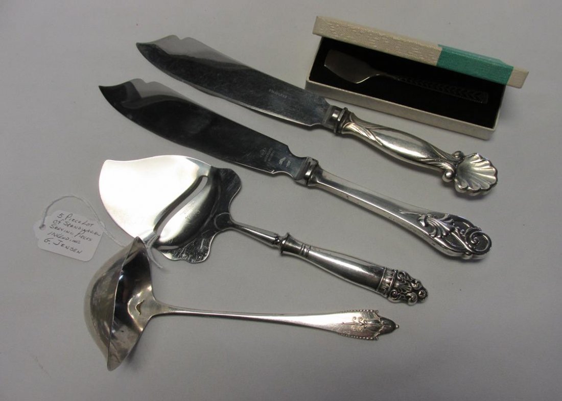 5 PC. LOT OF SILVER SCANDINAVIAN SERVING ITEMS: INCLUDING GEORGE JENSEN