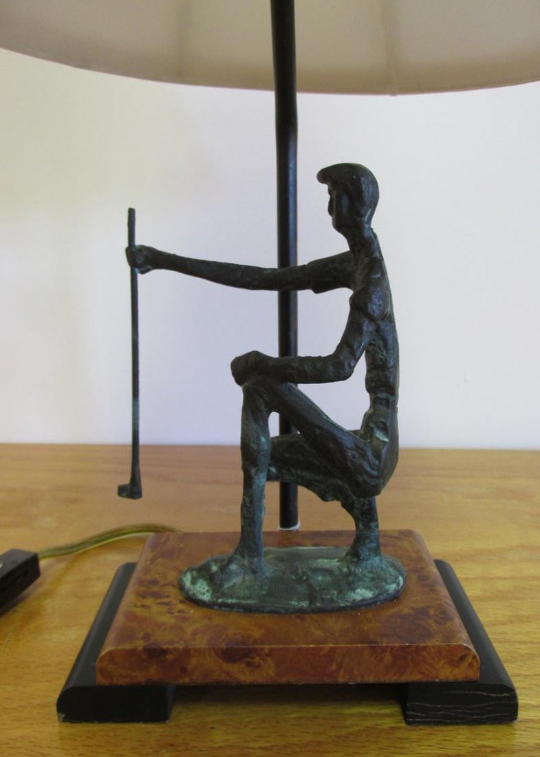 FREDERICK COOPER LAMP WITH BRONZE GOLFER SCULPTURE: HEIGHT IS 20"