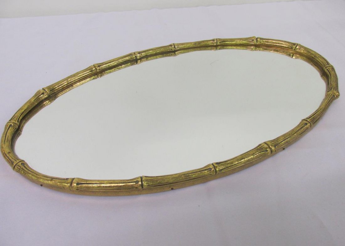 MAISON JANSEN, ATTR., HOLLYWOOD REGENCY MIRROR: BAR OR WALL USE, FAUX BAMBOO, SOLID BRASS, EXCELLENT CONDITION, 18"X10.5"