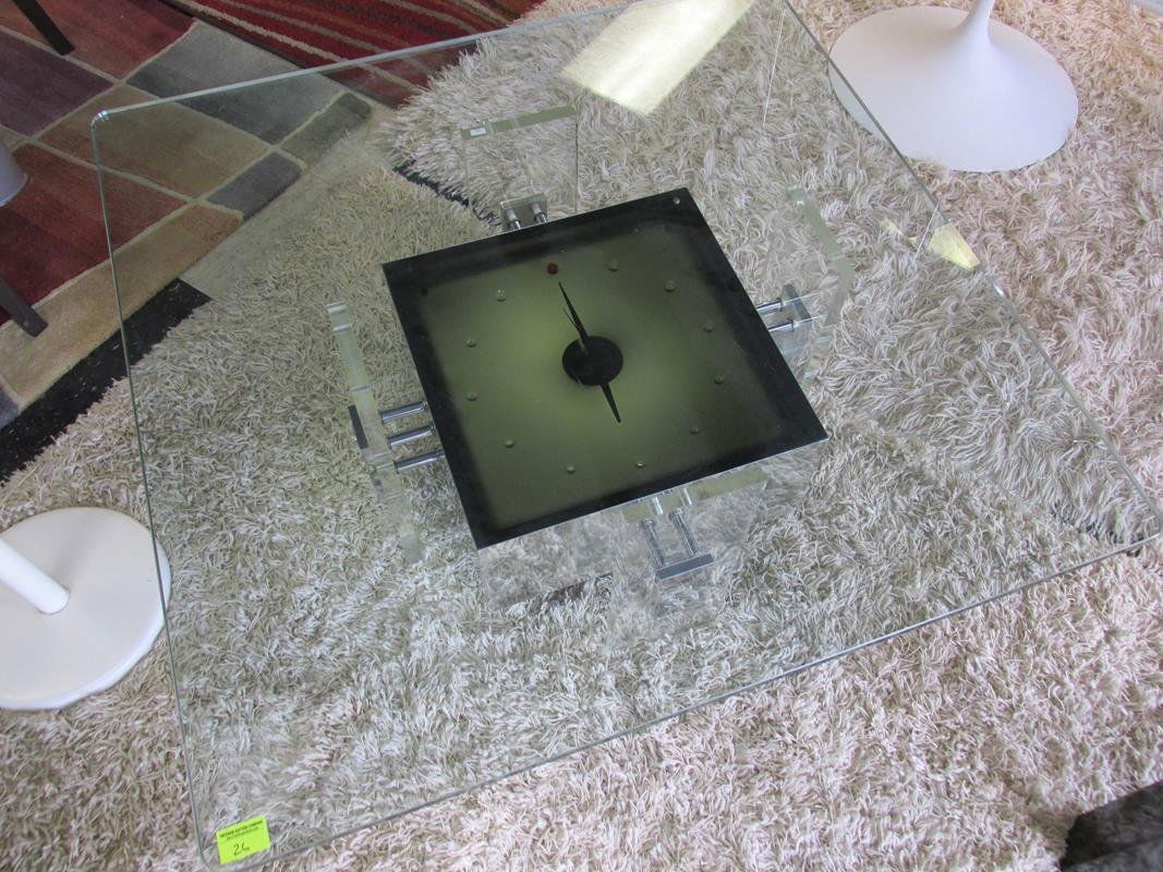 LUCITE AND CHROME CLOCK BASE TABLE (1 of 2)