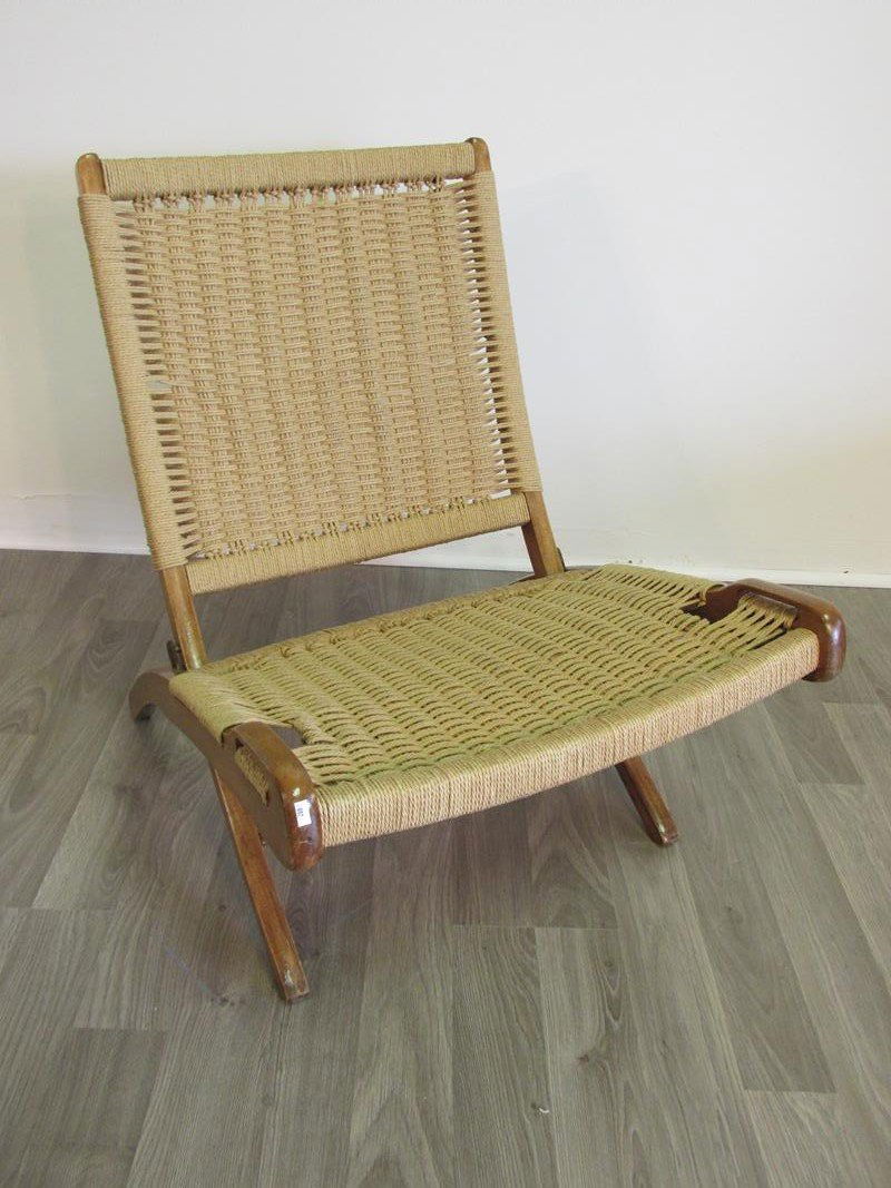 DANISH TEAK CORD FOLDING LOUNGE CHAIR (1 of 2)