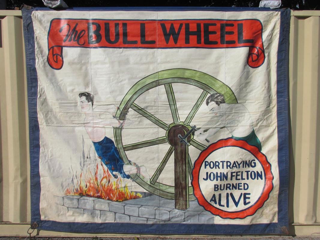 "THE BULL WHEEL" SIDE SHOW BANNER - BOOTS (1 of 5)