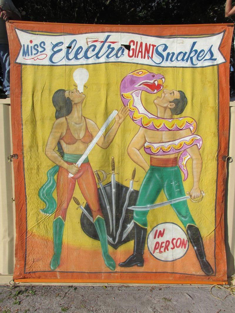 "MISS ELETRA - GIANT SNAKES" SIDE SHOW BANNER - J. (1 of 5)
