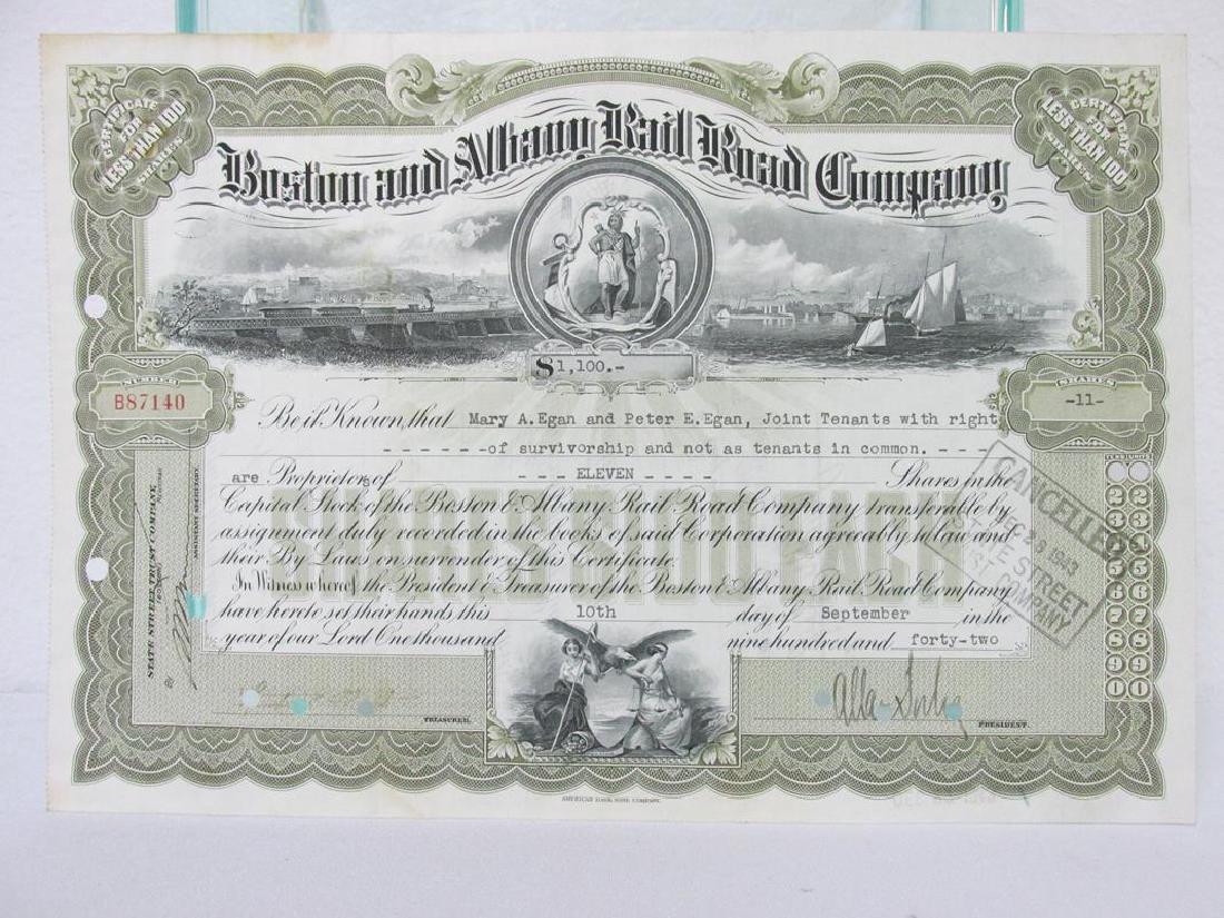 1942 BOSTON & ALBANY RR COMPANY STOCK CERTIFICATE: SEE TITLE