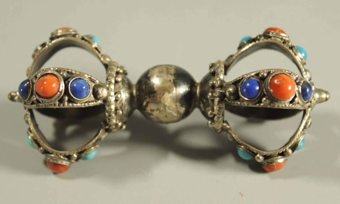 A Chinese Antique Tibet Silver Inlay Turquoise and (1 of 4)