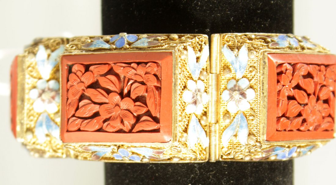 A Chinese Antique carved Lacquerware Bracelet (1 of 6)