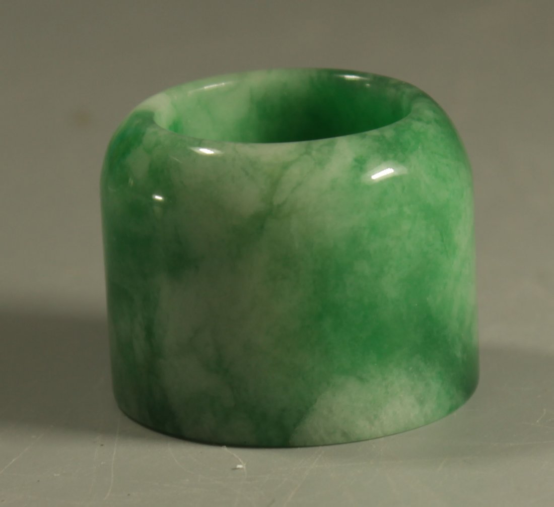A Chinese Antique Green Jadeite Carved Thumb Ring (1 of 5)
