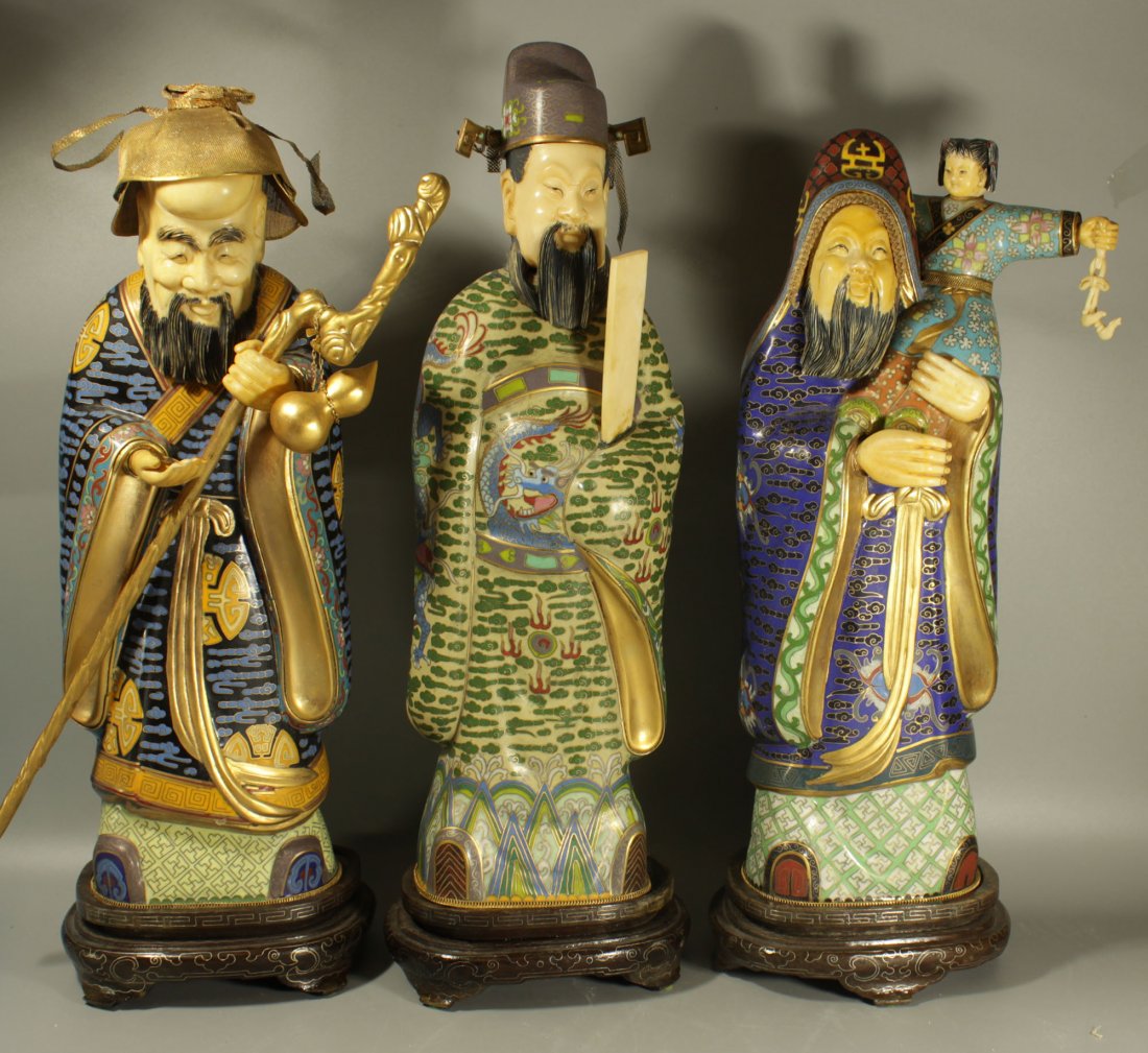 A Set Of Three Chinese Cloissone Enamel  Figures (1 of 4)