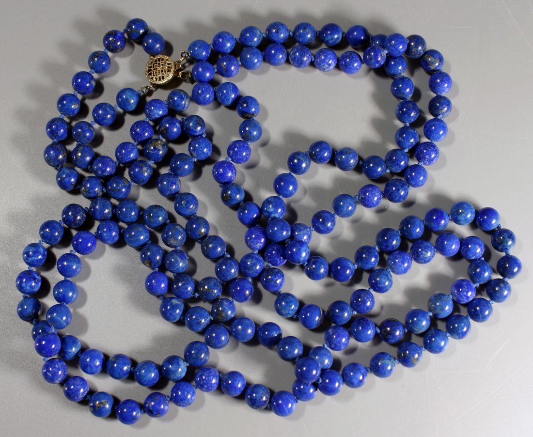 A Chinese Antique Double stranded Lapis Carved Necklace (1 of 3)