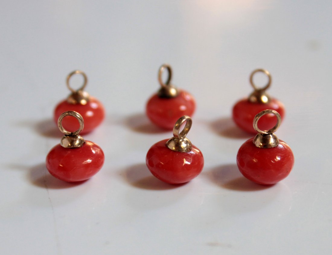 A Group Of 6 Chinese Antique Coral Buttons (1 of 4)