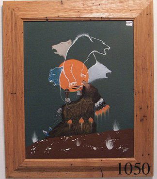 NAVAJO PAINTING: NAVAJO PAINTING ca. 1969 on board, titled "Bear Medicine", by Rance Hood, 19.5" x 15.5".