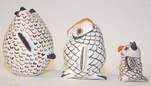 THREE POTTERY OWLS - 2