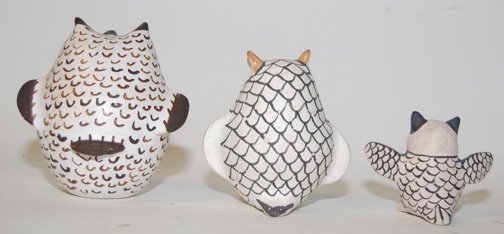 THREE POTTERY OWLS - 3