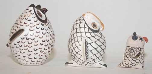 THREE POTTERY OWLS - 4