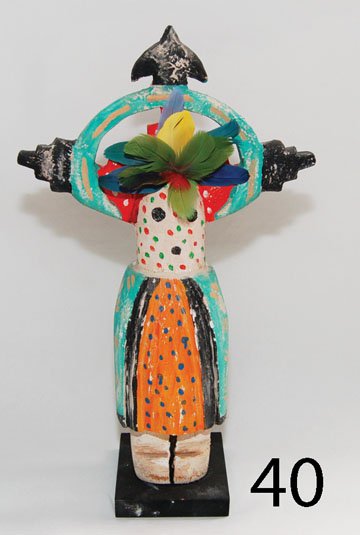 HOPI SCULPTURE: ca. CONT. kachina style figure by Greg Lomayesua, 16" tall.
