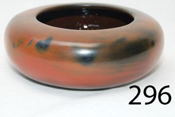 NAVAJO POTTERY BOWL: ca. LAST Q 20TH CENT. cactus glaze redware, fire marks, by Susie W. Crank, 2.5" x 7".