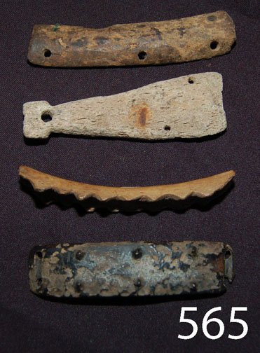 ESKIMO ARTIFACTS: ca. PREHIST. all are bone, boot cleats, armoire plates, largest 4" long.