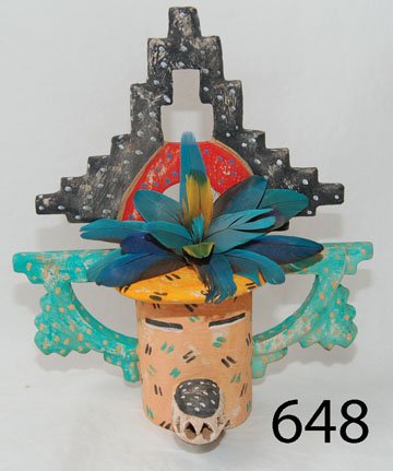 HOPI SCULPTURE: ca. CONT. carved wood & painted, signed Greg Lomayesva, 13.5" x 12" x 5".
