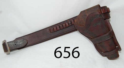 GUN BELT: ca. 2ND Q 20TH CENT. double loop holster, cartridge belt marked by not able to read, 40" belt