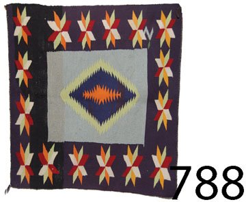 NAVAJO TEXTILE: ca. 3RD Q 20TH CENT. multi colored, valero star border, diamond center, Sunday single saddle blanket, 28" x 31".