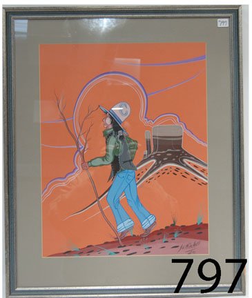 NAVAJO PAINTING: ca. 1972 original tempera of Navajo man by Mitchell, 19.5" x 15".