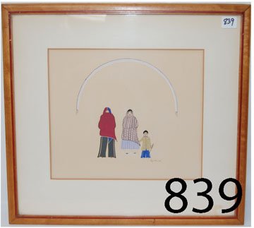 TAOS PAINTING: ca. 2ND Q 20TH CENT. watercolor of family, an early painting for this artist Pop Chalee, 9" x 10.5".