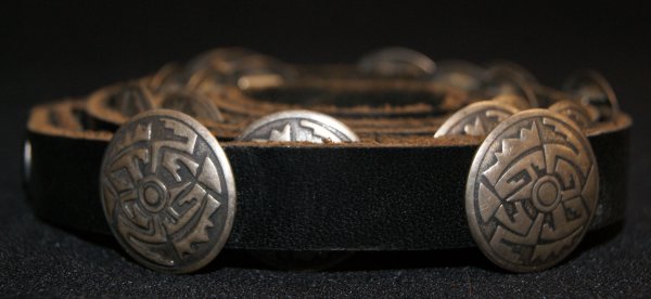Concho belt: 1960s 70s 18 silver conchos .75 dia 42 inches long Shipping charge on this item is $10.00. Unless noted all items have some amount of acceptable wear, scratches, nicks, missing stitches, ect. for thei